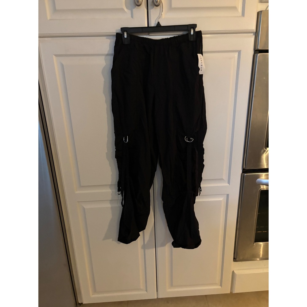 PacSun Womens Black Cargo Parachute Pants Elastic Waist XS New With Tags